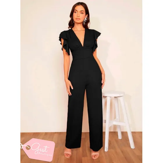 Braga Larga Negra Jumpsuit Enterizo Con Cierre
