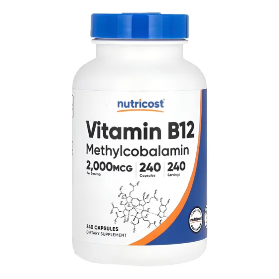 Vitamina B12, metilcobalamina, 2000 mcg, 240 cápsulas, sabor neutro
