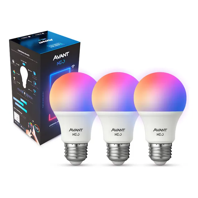 Kit 3 Lampadas Led Pera Smart Inteligente Wi Fi 2.4ghz Alexa Google 10w Rgb 2700k/6500k Branco Quente/neutro/frio E27 Cod: 290028177-3 Avant Neo