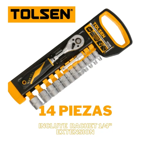 Juego De Dados Con Rachet 1/4  De 14 Piezas Mod15150, Tolsen