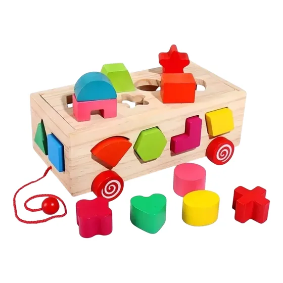 Camión Madera Bloques Para Encastrar Didáctico Con Arrastre