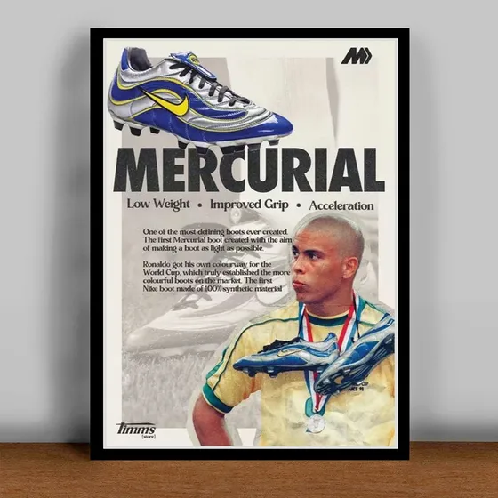 Cuadro Ronaldo Nazario Mercurial Nike 30x42cm Listo P Colgar - Negro