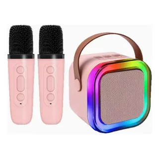 Bocina Karaoke Bluetooth Portátil Con 2 Micrófonos Rosa