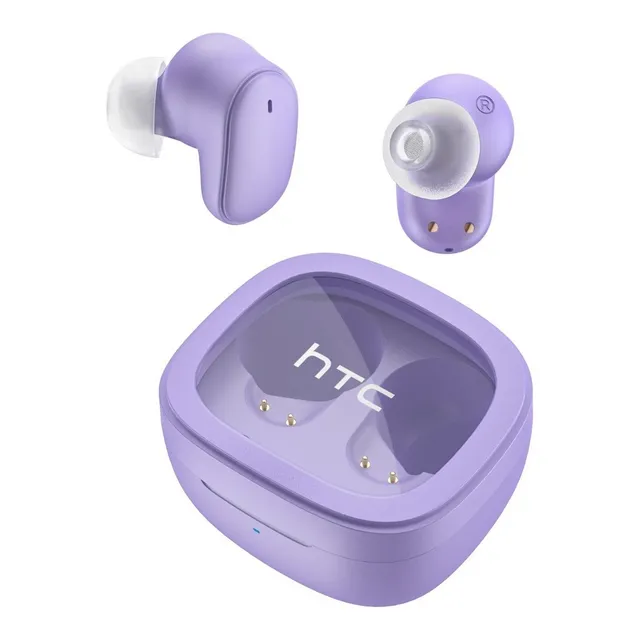 Auriculares in-ear gamer inalámbricos HTC True Wireless Earbuds 9+ BDA9 violeta con luz LED