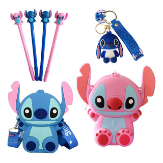 Kit Bolsa Stitch + Papelaria Fofa Kawaii E Chaveiro 3d Azul Kit Bolsa Stitch + Papelaria Fofa Kawaii E Chaveiro 3d Azul