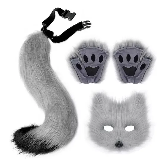 Nueva Máscara De Gato Cola De Zorro De Piel Falsa Cosplays D
