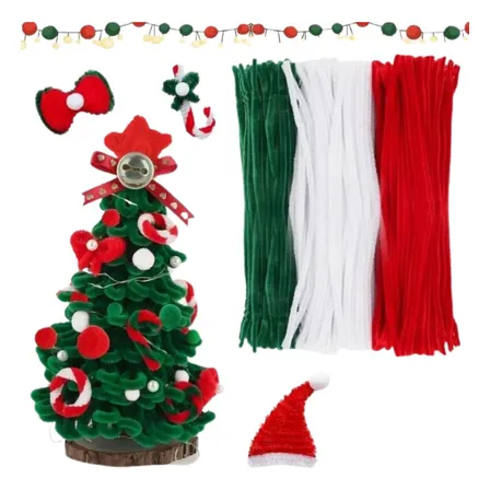 105 Haste De Chenille Cores Natal Vermelho Verde Branco