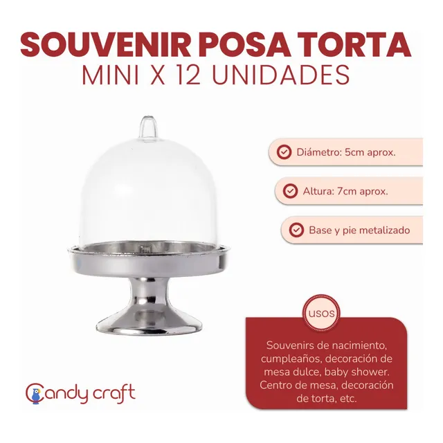 Souvenir Mini Posta Torta Con Pie Chico Metalizado X 12 Uni