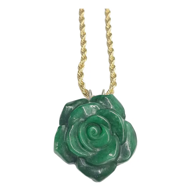 Dije Rosa De Jade Verde Autentico Tallada A Mano Nefrita