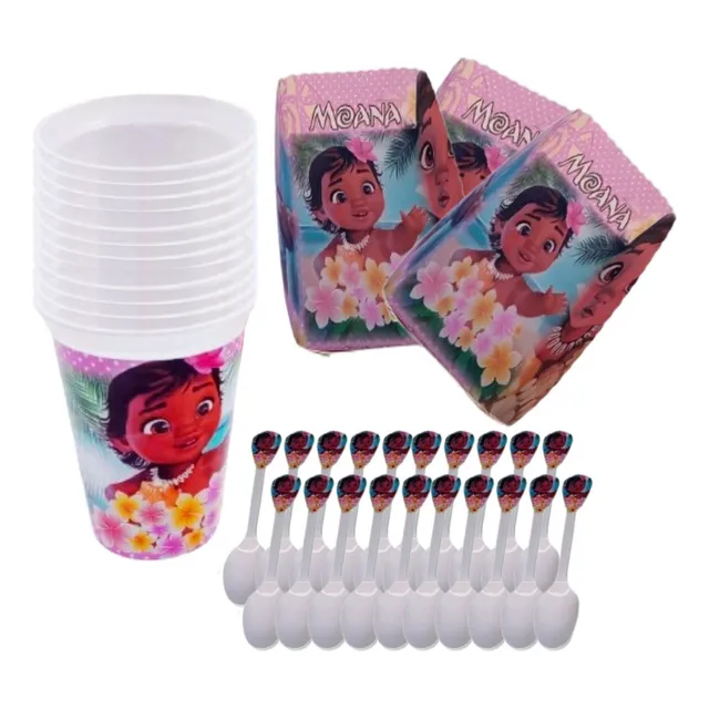 Kit X12 Cumpleaños Moana Bebe Vasos, Bandejas, Cucharitas
