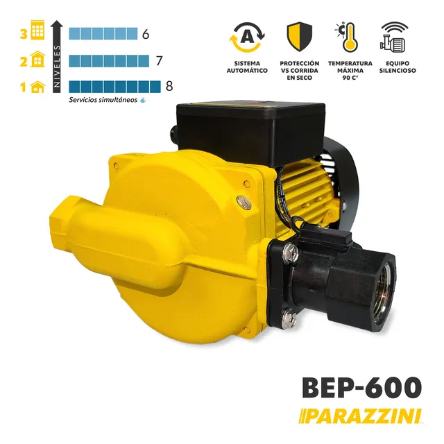 Bomba Presurizadora Parazzini De 600w Automática Y Con Controlador Inteligente Para 6 Servicios Simultáneos, 110v Succión 1plg Descarga 1plg Bep600w