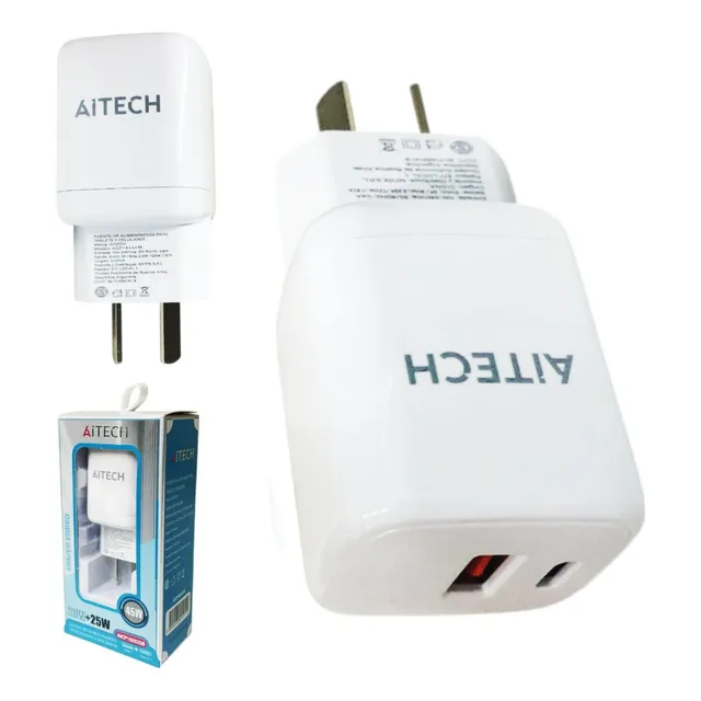 Cargador Aitech 45w Carga Rapida 2 Puertos Usb + Tipo C