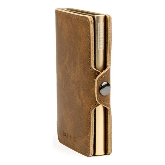 Billetera Baleine Kansas Con Diseño Liso Color Golden Brown De Cuero - 10cm X 6.8cm X 1.8cm | Cuotas sin interés
