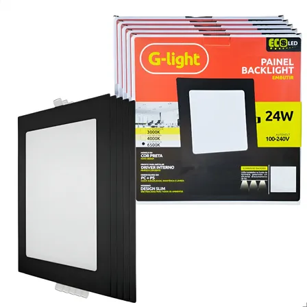 Kit 10 Painel Plafon Embutir Preto 24w 30x30 Branco Frio 127/220v Preto - Luz Branco Frio