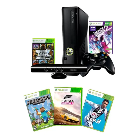 Xbox 360 Com 1 Controles 1 Kinect 120gb Com Varios Jogos