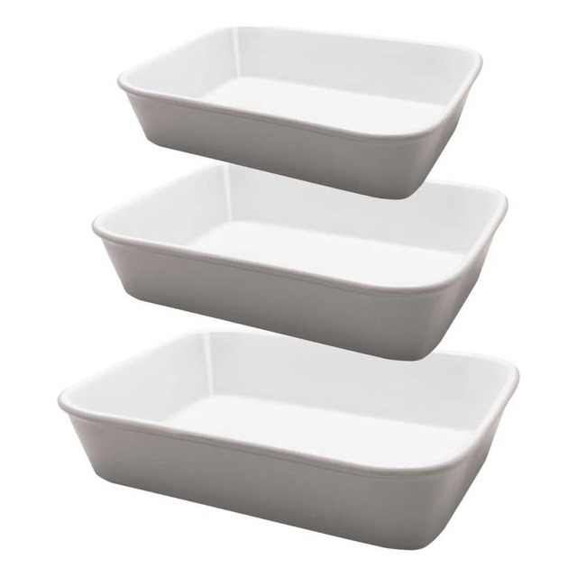 Conjunto De 3 Travessas Cool Grey Refratária Bake Branco E Cinza Oxford Conjunto De 3 Travessas Cool Grey Refratária Bake Branco E Cinza Oxford
