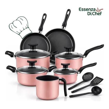 Conjunto Panelas Antiaderente 10 Peças Teflon Várias Cores Rose