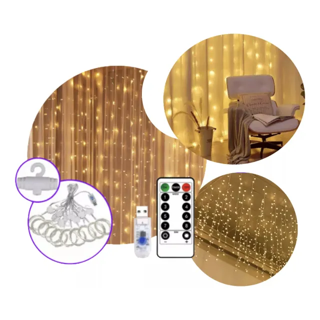 Cortina Led 500 Luces 10 Tira 3x2 Metros Usb Control Remoto