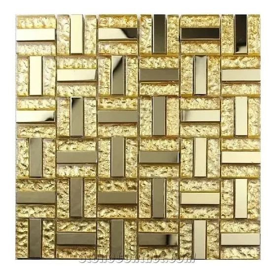 Mosaico De Vidrio Tipo Espejo Dorado 3d Autoadhesivo Pack 20