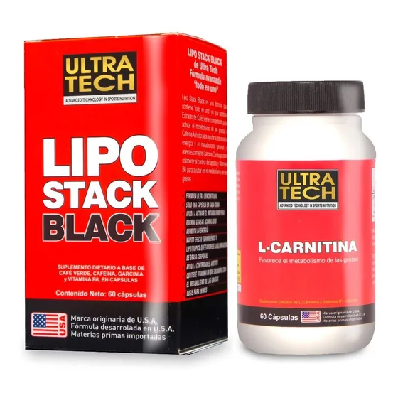 Combo Lipo Stack Black + Carnitina Quemadores De Grasa Ultra Tech Ayudan A Reducir El Porcentaje De Grasa