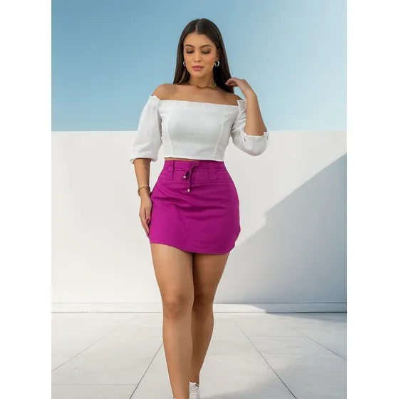 Conjunto Shorts Saia + Cropped Social Alfaiataria Casual 