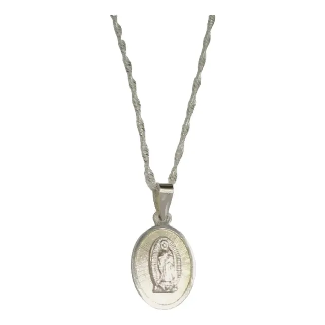 Collar Con Dije En Relieve Virgen De Guadalupe Plata 925 3d