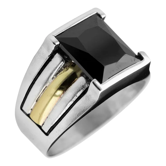 Anillo Hombre Plata Y Oro Tipo Sello Con Piedra Onix Papa 