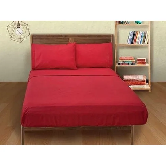 Juego Sábana Polar King, 4 Piezas Color Rojo Diseño de la tela King - Elasticada
