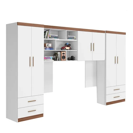 Quarto Modulado Juvenil Com 2 Guarda Roupas + Armario Aereo