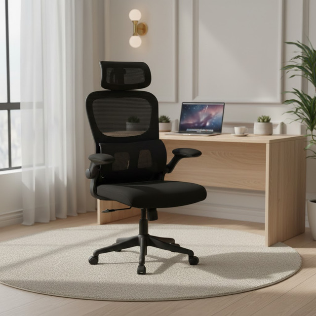 Cadeira Escritório Ergonômica Apoio Cabeça Lombar Reclinável Preto Espuma