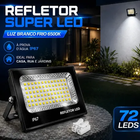 Kit 5 Refletores Super Led 200w Holofote Ip67 Prova D'água Carcaça Preta Luz Branco Frio 6500k Bivolt