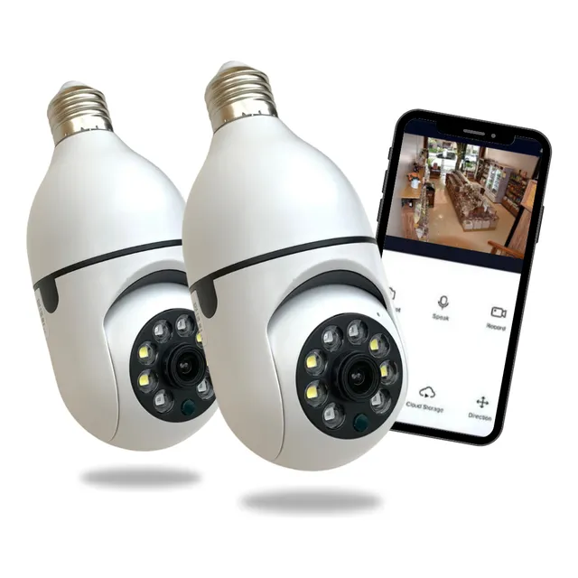 Kit Combo 2 Câmeras Lâmpada Rastreamento Visão Noturna 360
