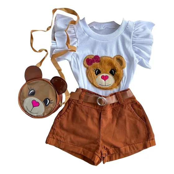 Conjunto Mini Diva Jeans Com Bolsinha Blogueirinha Verão 