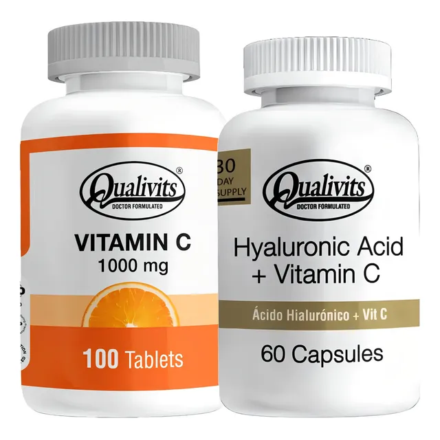 Vitamina C 1000 Mg 100 Tabs + Ácido Hialurónico Qualivits Sabor Sin Sabor