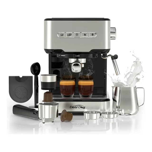 Dear Day Cafetera De Espresso Profesional De 20 Bares Con Mango De Cápsulas Adicional,taza Espumarorade Leche De Acero Inoxidable Y Cuchara Y Almohadilla De Silicona Para Prensar Café En Polvo