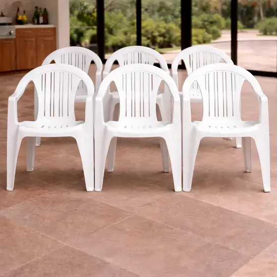 Sillon Plastico Apilable Reforzado Silla Mica Savoy Pack 6 Color Blanco