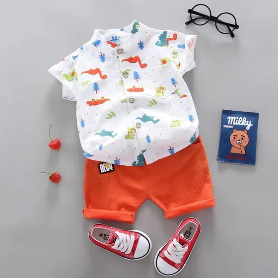 Conjunto De 2 Piezas, Short Y Camisa De Botones Para Bebés