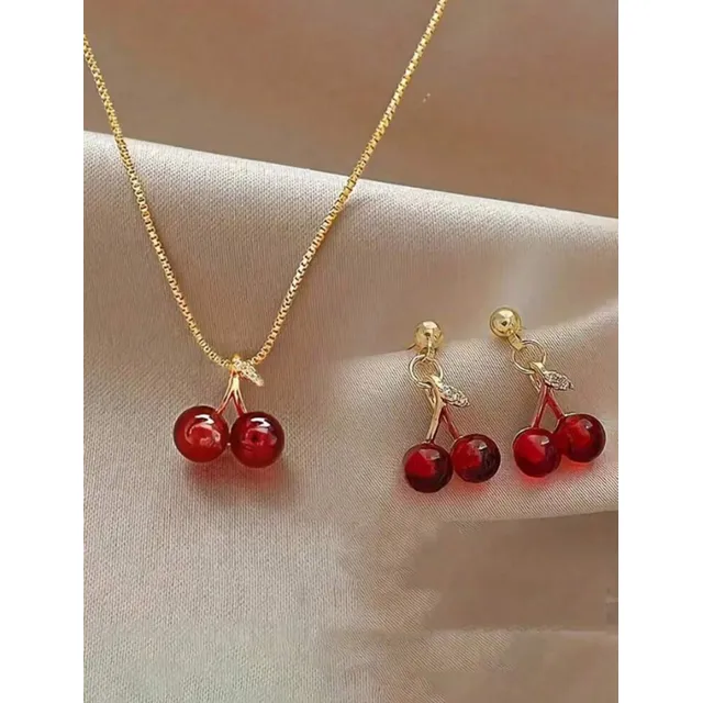 Cadena Con Dije Más Zarcillo De Cerezas Virales De Moda