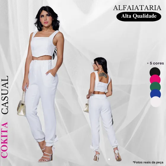 Conjunto Feminino Cropped E Calça Laço Em Tecido Alfaiataria