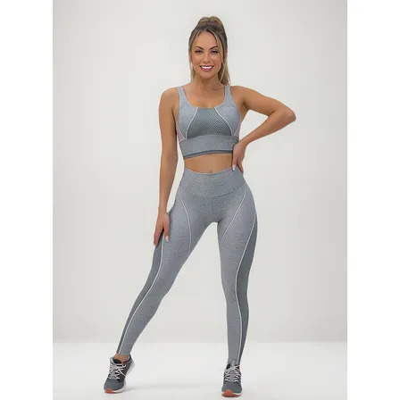 Conjunto Feminino Fitness Space Silver Cinza Rosa