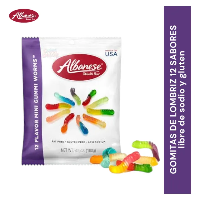 Gomitas De Lombriz Worms Albanese 100g Dulce Americano