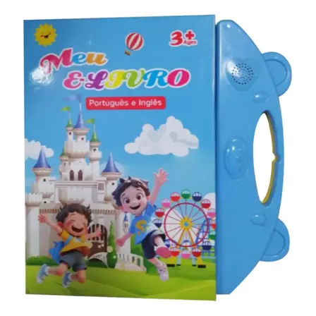 Livro Interativo Bilingue Pt/en Com Som E Toque Para Criança Azul