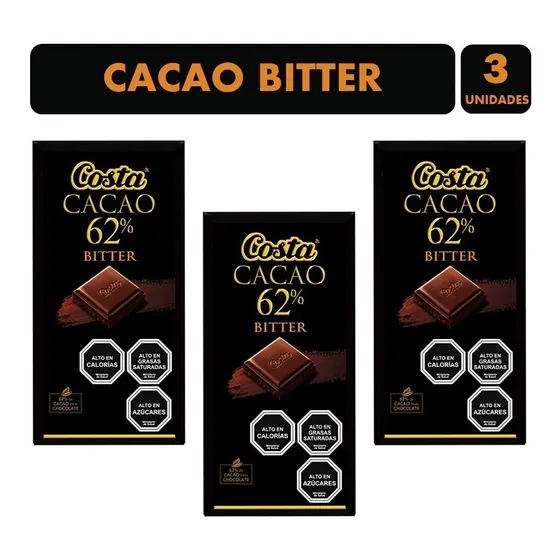 Costa Cacao 62% Bitter - Chocolate (pack Con 3 Unidades)
