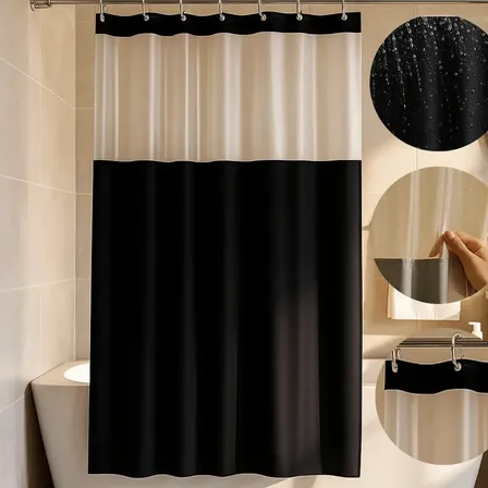 Cortina Box Banheiro Lisa Antimofo Pvc Grosso Com Visor Cortina Box Preto