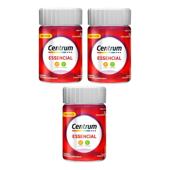 Kit 3 Un. Polivitaminico Centrum Essencial 30 Comprimidos Sabor Sem sabor