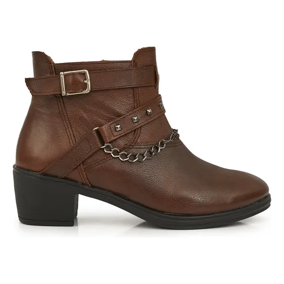 Bota Cuero Mujer Botineta Zapato Taco Cadena Briganti Cierre