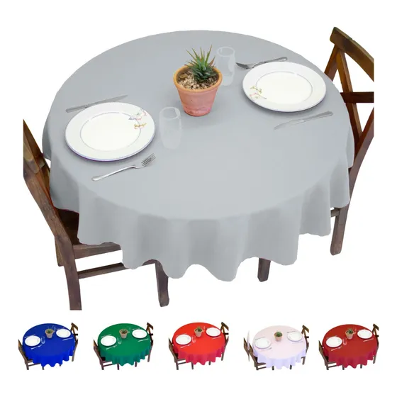 Toalha de Mesa Oxford 1,40m x 1,40m Redonda 4 Lugares Cinza Liso Cozzilar Linda e Prática
