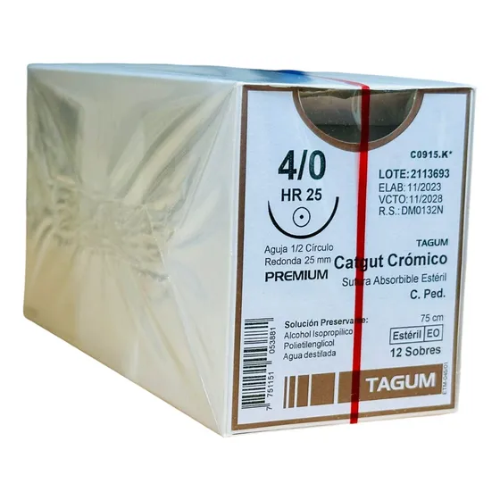 Sutura Catgut Cromico 4-0 Aguja 1/2 De 25mm Tagum Caja C/12