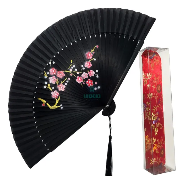 Leque De Mão 21cm Japonês + Capinha Bordada Oriental Premium