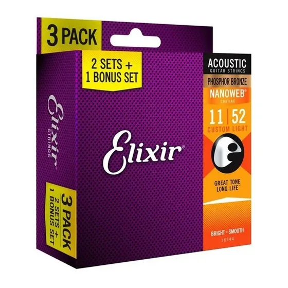 Encordoamento Elixir Cordas Violão 011 Phosphor Bronze Pack3
